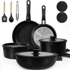 KIKCOIN 20 Pcs Always Pan and Perfect Pot Cookware Set with Lids
