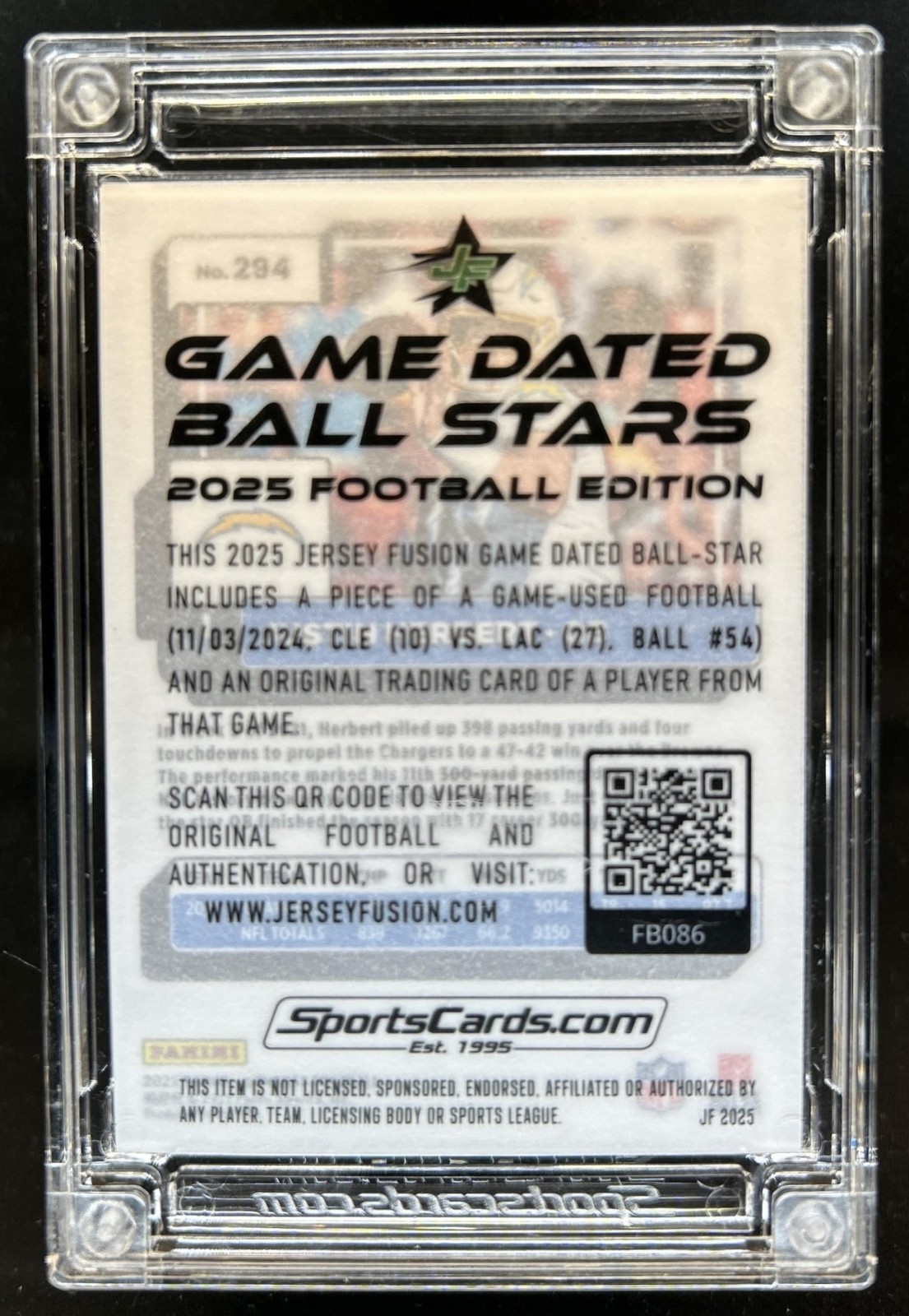 2025 Jersey Fusion Justin Herbert Press Proof Premium Game Used Football #6/21 view 2
