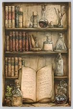 Open Book & Apothecary Bottles Art Image Card 4x6 New 2025 Blank Back Card