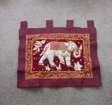 Vintage Embroidered Indian Tapestry Elephant Wall Hanging 26x20 Raised Sequin