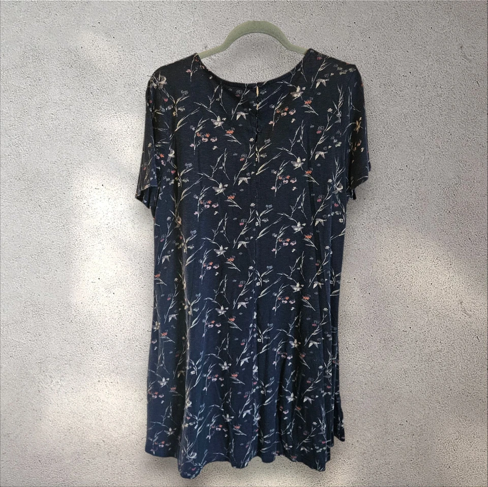 Fat Face Floral Midi Dress Size 14 Cotton Smock Knee Length Navy Pockets - Image 2 of 4