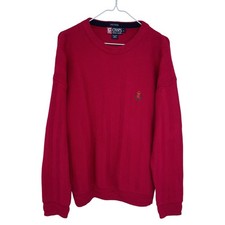 Vintage 90s Chaps Ralph Lauren Mens Red Herringbone Knit Sweater Crewneck Large