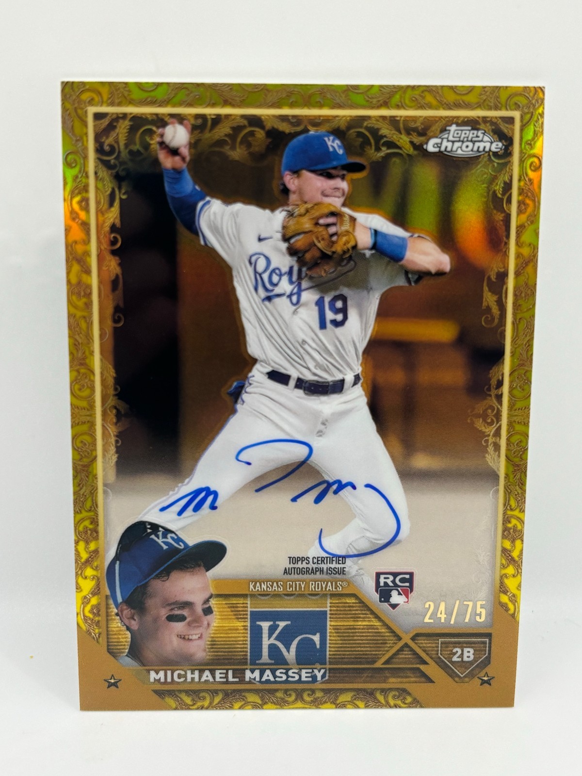 2023 Topps Chrome Gold Michael Massey Rookie Auto RC Royals /75 view 1