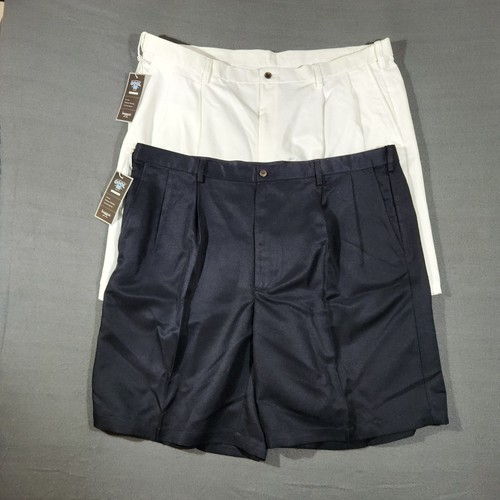 Haggar Shorts 2 Paar Herren Größe 44 marineblau weiß cool 18 erweiterbare Taille neu mit Etikett
