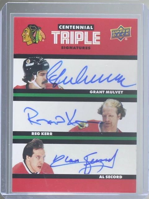 2025-26 UD HAWKS CENTENNIAL TRIPLE AUTO GRANT MULVEY REG KERR AL SECORD /15