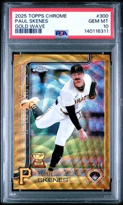 2025 TOPPS CHROME GOLD WAVE #300 PAUL SKENES 50/50 PSA 10