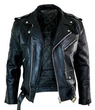 Men's Black Motorcycle Leather jacket Genuine Buffalo Skin Brando Style Biker