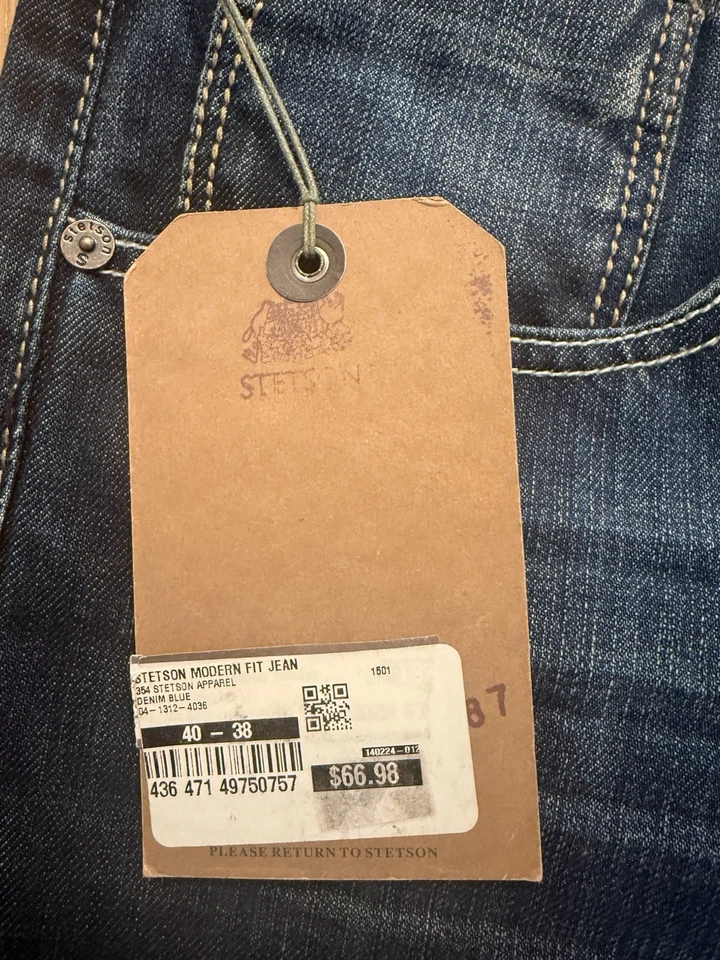 NWT Stetson Western Denim Jeans Mens Modern Straight Leg Dark Wash Size 40x38 - Image 3 of 4