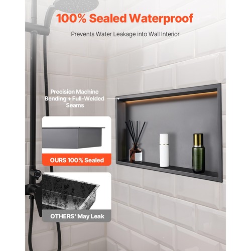 Nicho de Pared Estante de Ducha con Tiras LED 10,16x33,02x63,5cm - Imagen 2 de 12