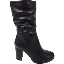 womens high heel slouch block inside zip ankle boots mid calf ruffled new size