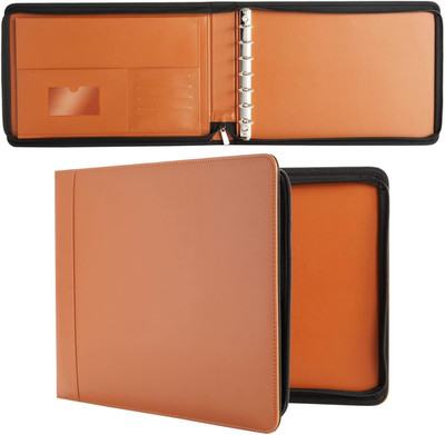 7-Ring Business Check Binder with Zipper for Checkbooks Organization, Brown Zipp