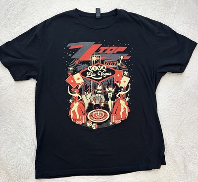 2022 ZZ Top  Viva Las Vegas  2 Sided Black Tour Tee Sz XL EUC