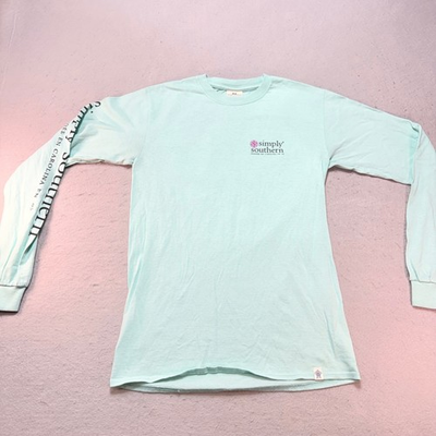 #ad Simply Southern Long Sleeve T Shirt Women#x27;s Small Mint Green Graphic $17.09