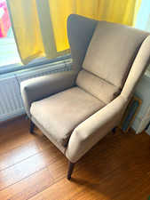 Beige Upholstered Wingback Accent Chair with Arms Solid, 75x75x100cm