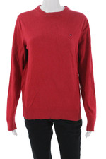Tommy Hilfiger Mens Crew Neck Pullover Sweater Red Cotton Cashmere Size XS