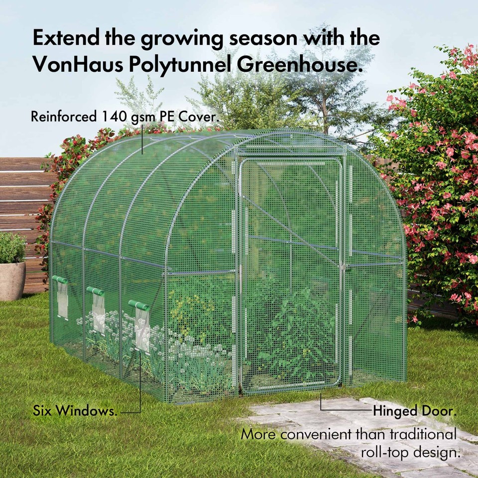 Polytunnel Greenhouse 2x3m - Weatherproof Heavy Duty Walk in Polytunnel ...