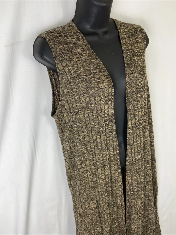 LULAROE Women's Joy Long Vest Sleeveless Brown Open Side Slits Size Medium - Image 4 of 4
