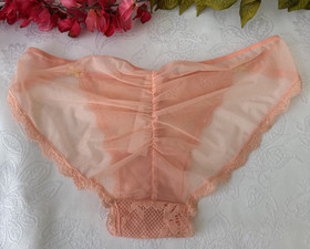 VICTORIA'S SECRET M DREAM ANGELS BUTTERFLY CHARM BLING RUCHED PEACH PANTIES NWT