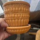 Burnt Orange MCM McCoy Art Pottery 4 1/4" Flower Pot w/ Saucer MCM