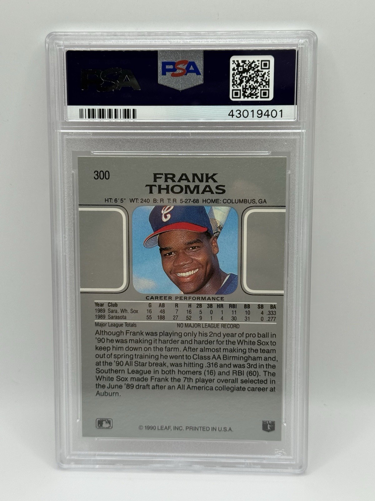 1990 Leaf Frank Thomas #300 PSA 10 HOF RC White Sox view 2