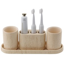Bathroom Set, 4 pcs Toothbrush Holders Set Included 3 Slots Toothbrush and To...