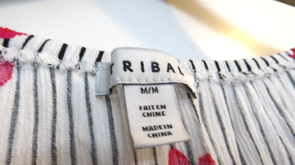 Camisa Tribal Mujer Mediana Rosa Negra Blanca Floral Rayas Manga 3/4 Colorida Foto 4 de 4