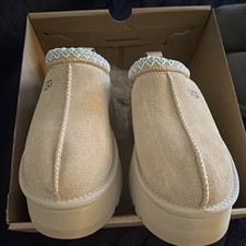UGG Tazz Platform Suede Lined Slip-On Slippers Beige Womens US 6 EU 37 New