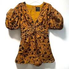C/MEO Collective Black and Goldenrod Floral Print Romper in Sz: S