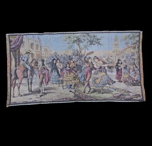 Vintage Belgian Tapestry Wall Hanging Courting Party Courtyard 19x36 Victorian