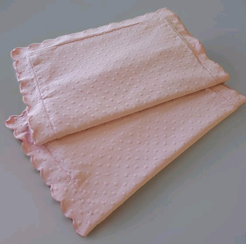 2 Pottery Barn Kids Matelasse Standard Pink Scalloped Dotted Cotton Pillow Shams