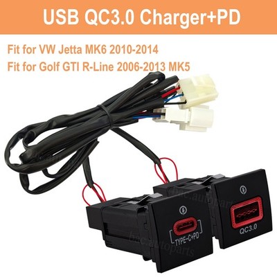 PD Type C USB Fast Charging Car USB Charger QC3.0 for VW Jetta MK6 Golf R-Line