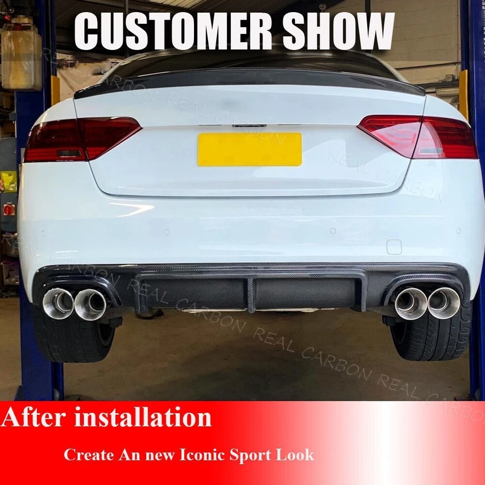 Alerón difusor labial parachoques trasero carbono real para Audi S5 B8.5 A5 Sline 2012-2017 Foto 3 de 4