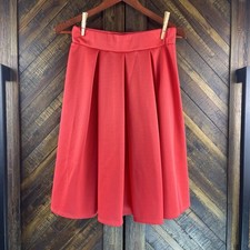 Coral Red High Waisted Women  s Midi Skirt Large Pleated