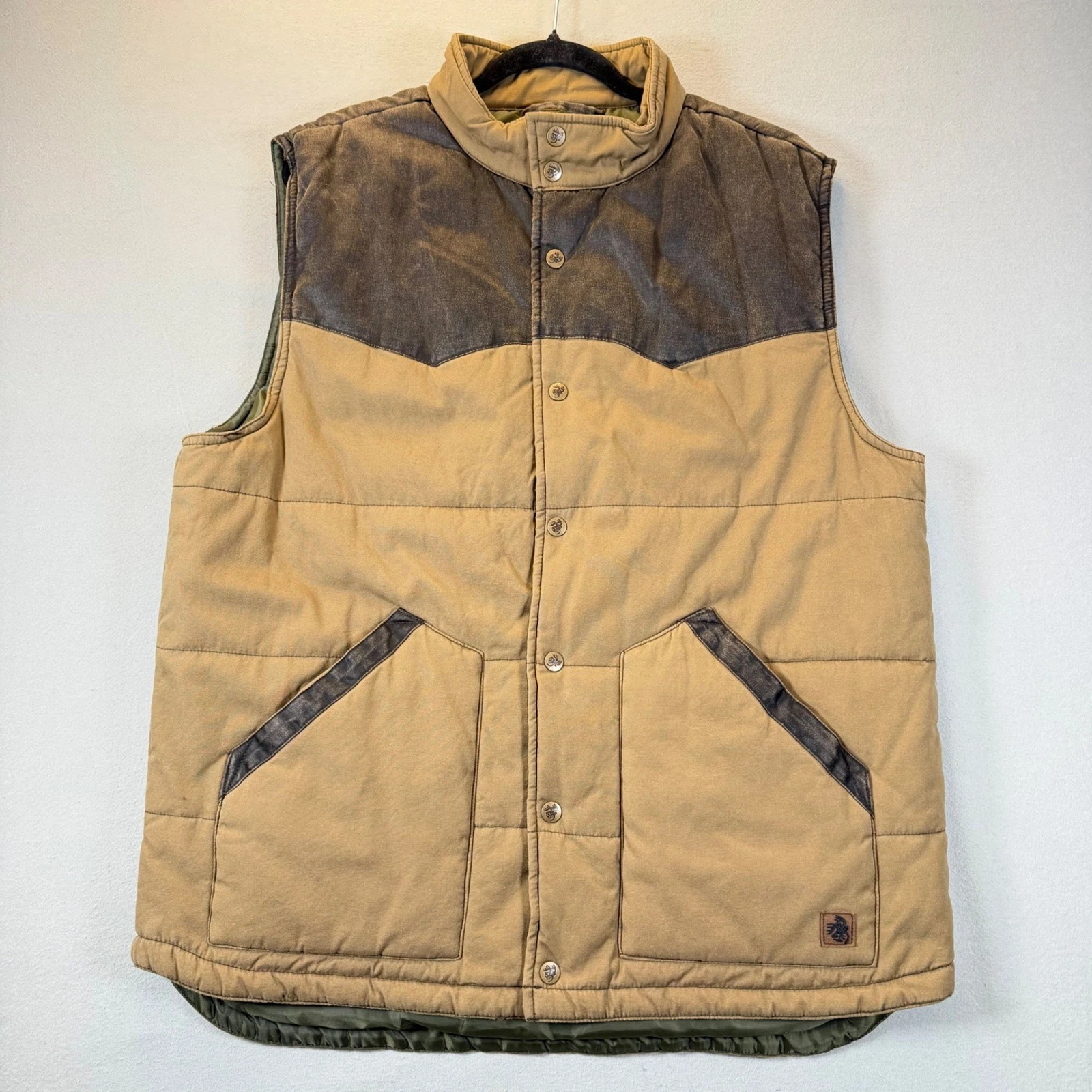 Legendary Whitetails Mens Tan Brown Canvas Insulated Snap Front Vest Size LT