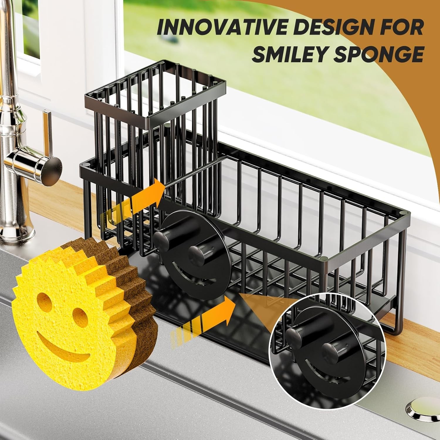 Sponge Holder for Kitchen Sink,Smiley Face Sink Caddy with Removable Brush Ho... — image 5