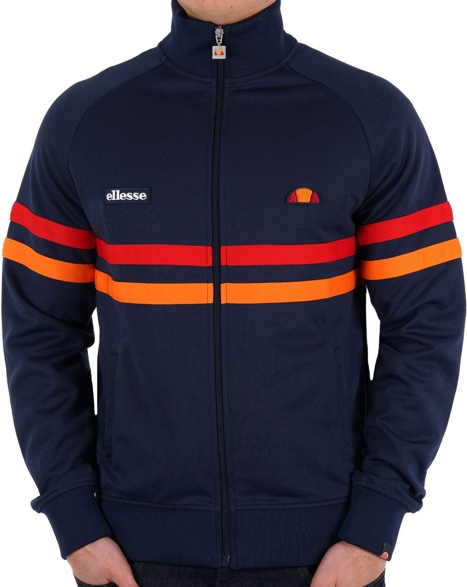 Ellesse Men's Rimini Track Top Navy/Red/Orange Retro Tracksuit