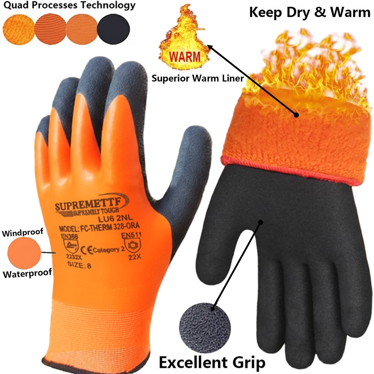 Waterproof Thermal Winter Work Gloves Polar Fleece Liner Superior Grip