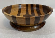 Hand Made Segmented MCM Multi-Wood Pedestal Bowl 11.5” X 4” Unique Estate Find