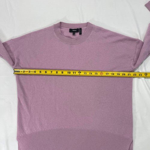THEORY Karenia Womens Small 100% Cashmere Relaxed Sweater Pink Crew Neck Slits - Picture 5 of 8