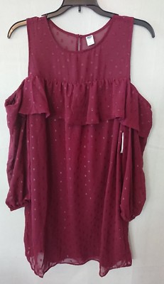 Women's Burgundy Textured Print Cold Shoulder Old Navy Dress Size Medium