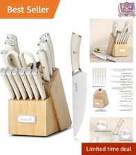 Chef Knife Set High Carbon Stainless Steel 15pcs Built-in Sharpener Gift Ivory