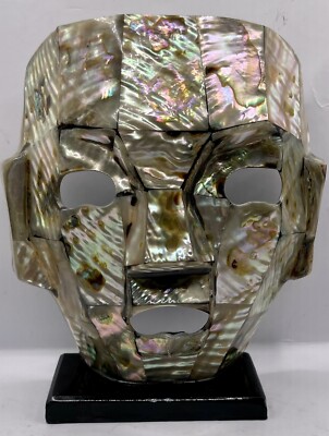 Mother of Pearl Abalone Burial MaskHistoric Souvenir Handmade Mayan Warrior VTG