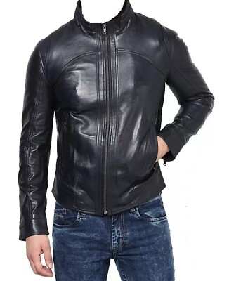 Black Leather Jacket For Men 100% Real Leather Soft Lambskin Bomber Biker Coat