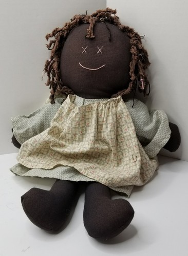 vintage african american rag doll 17" stiched face cloth doll
