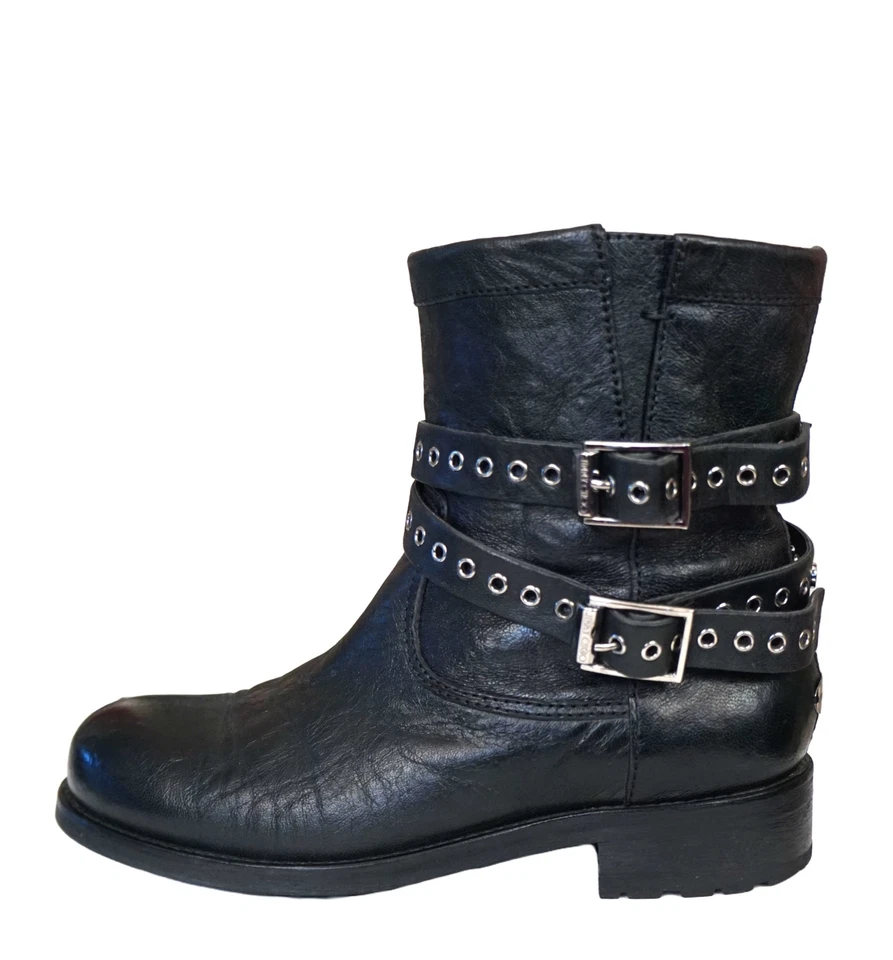 Botas de Biker JIMMY CHOO talla 36 Juveniles Cuero Negro Aplastado Correa Remache 5.5 Foto 4 de 4