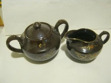 Ceramic Brown Creamer And Sugar Bowl, Floral Designs,   (MW-41)