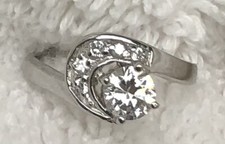Sterling Silver Round Brilliant Engagement Ring With Round And Baguettes Size 10