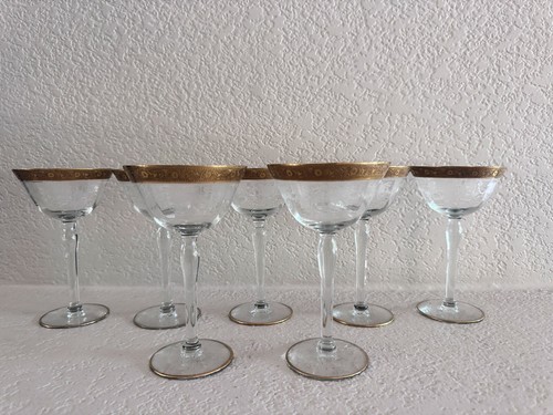 Vintage Wine Glasses Gold Encrusted Optic Etched Glass 6.5" Set of 7 HTF - Picture 14 of 14