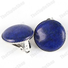 CLIP ON 2cm NATURAL STONE gemstone EARRINGS amethyst,quartz,onyx SILVER 18KGP