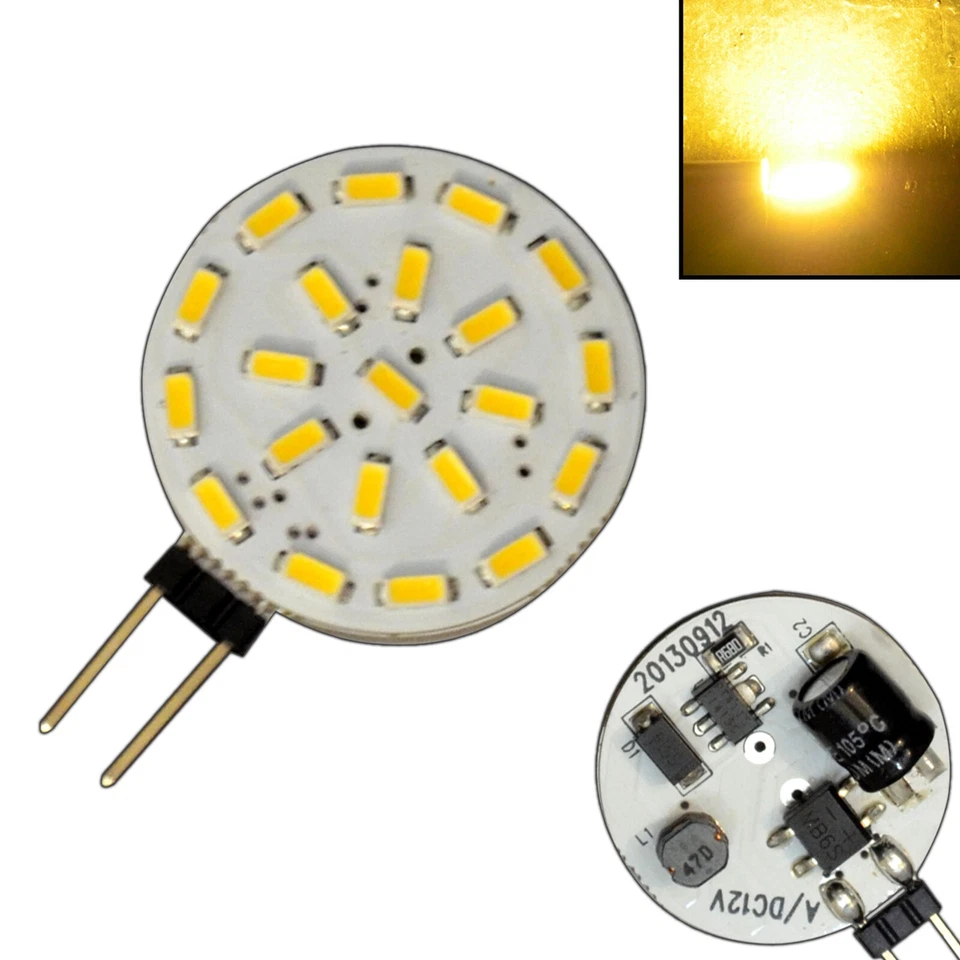 3x G4 1,4 Watt 12V AC/DC dimmbar warmweiß LED Leuchtmittel Scheibe flach rund - Bild 3 von 4